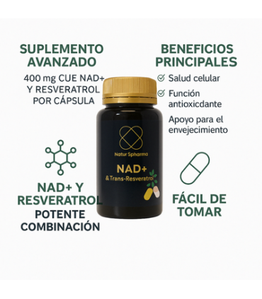 NAD+ y Trans-Resveratrol | Suplemento Antiedad y Energía Celular
